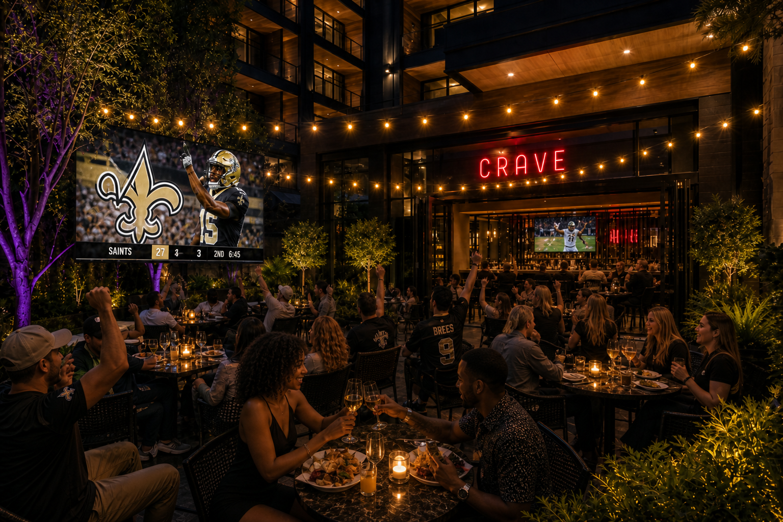 CRAVEZ courtyard night