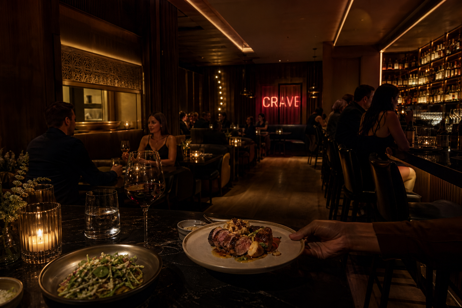 CRAVEZ dining room from the guest seat