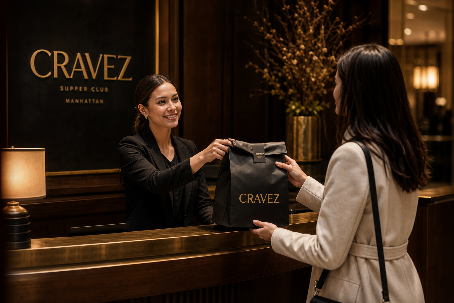 CRAVEZ hostess handing sealed XPRES order