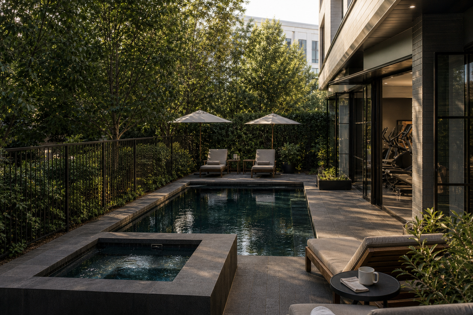 Morning at the private pool court